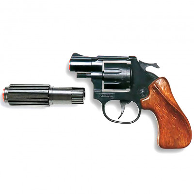 Револьвер полицейского пластиковый игрушечный с глушителем на пистонах