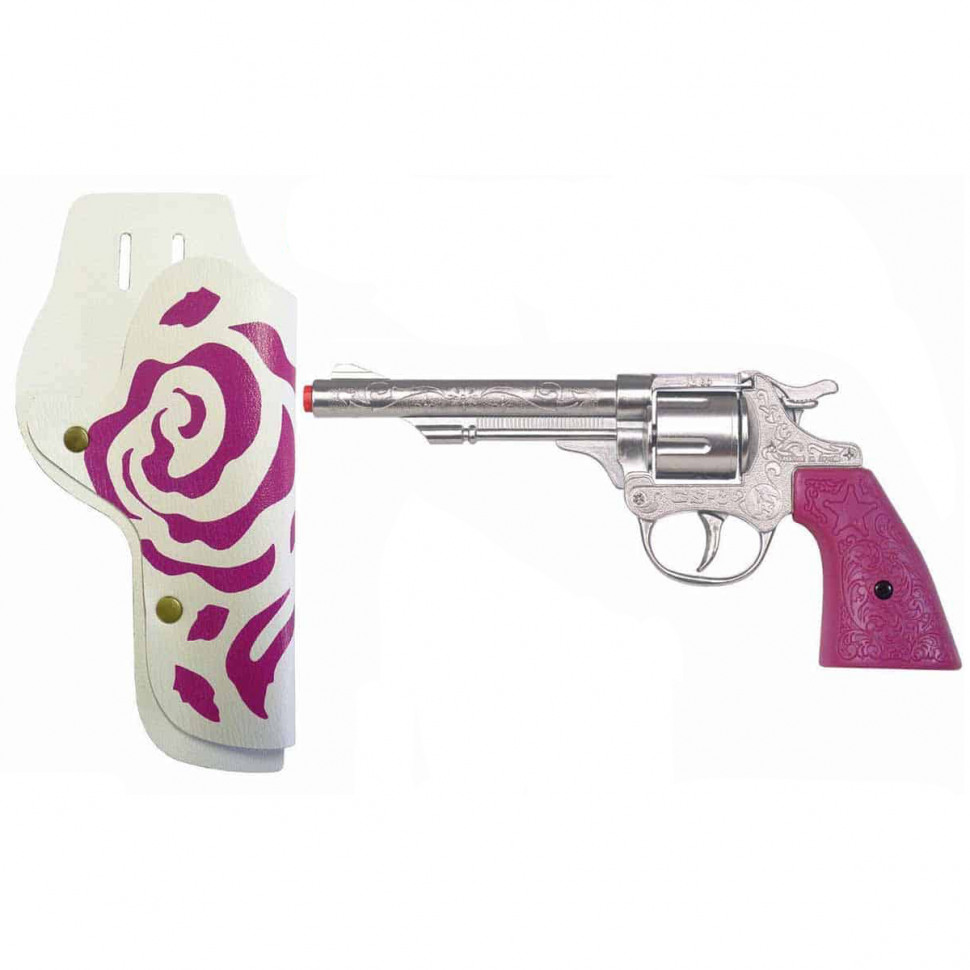Револьвер игрушечный розовый металлический на пистонах с кобурой