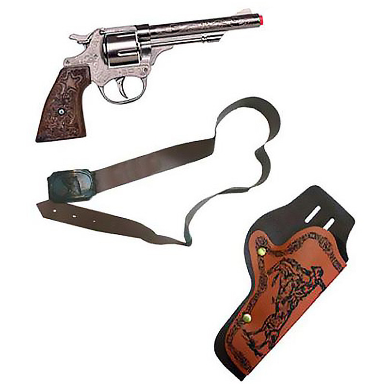 Револьвер игрушечный ковбойский металлический на пистонах с кобурой