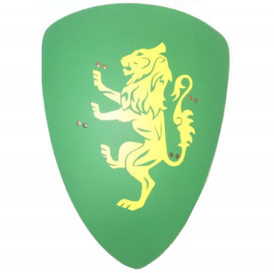 Щит игрушечный треугольный зелёный с изображением льва, дерево